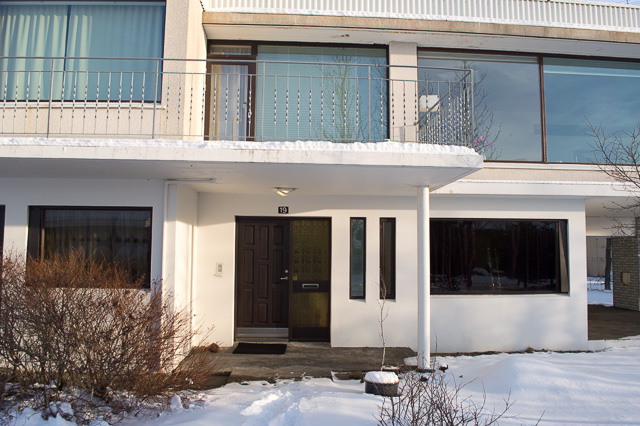 Thoristun Villa.  Street view in winter.  Main entrance.